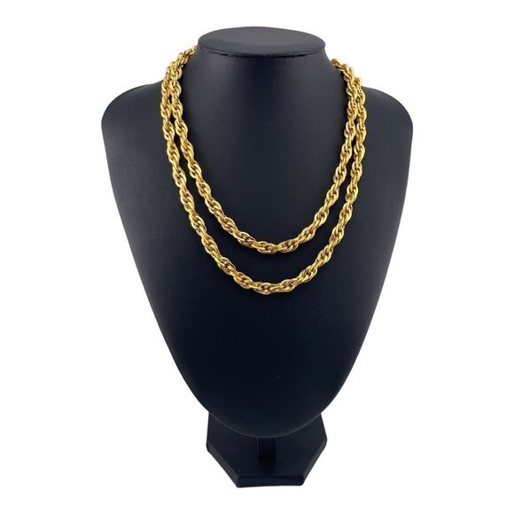 Gold Plated Rope Chain Necklace Textured 12mm - Picture 1 of 10